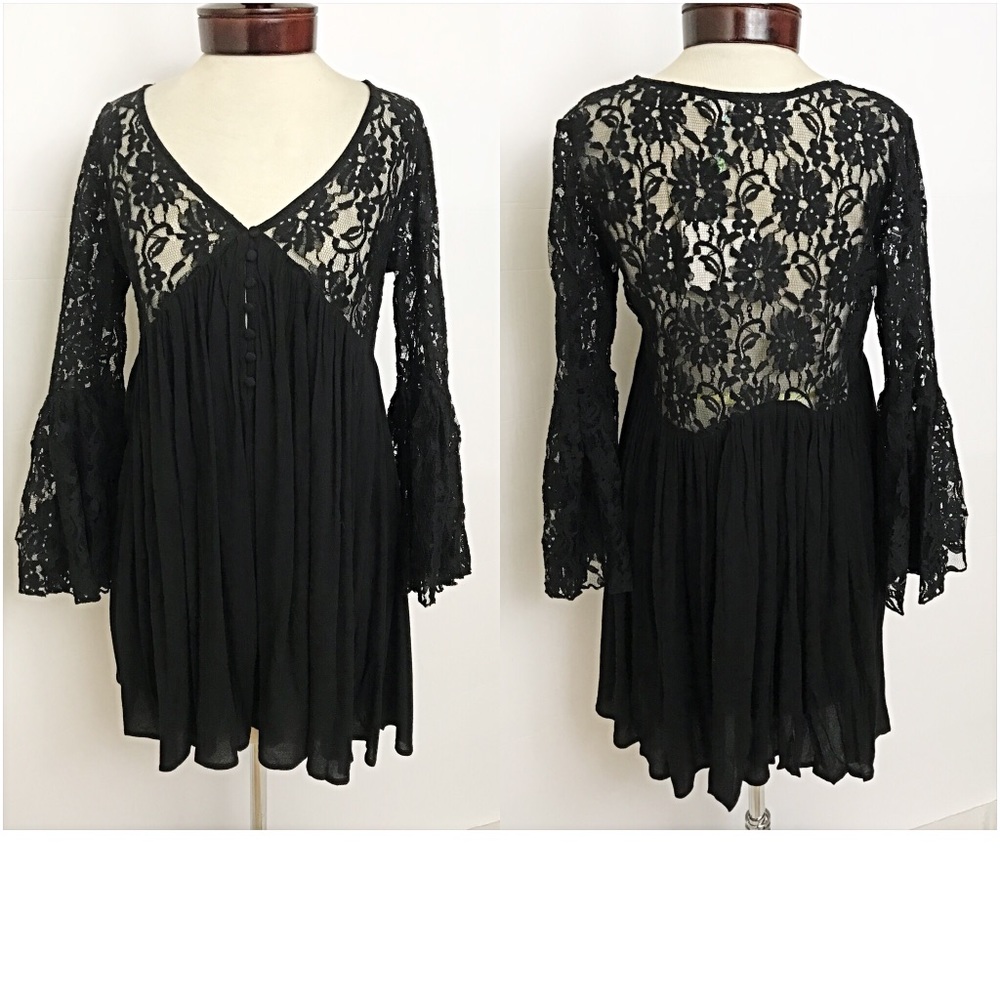Flirty Lace Boho Peasant Tunic Dress SMLXL - Picture 4 of 6